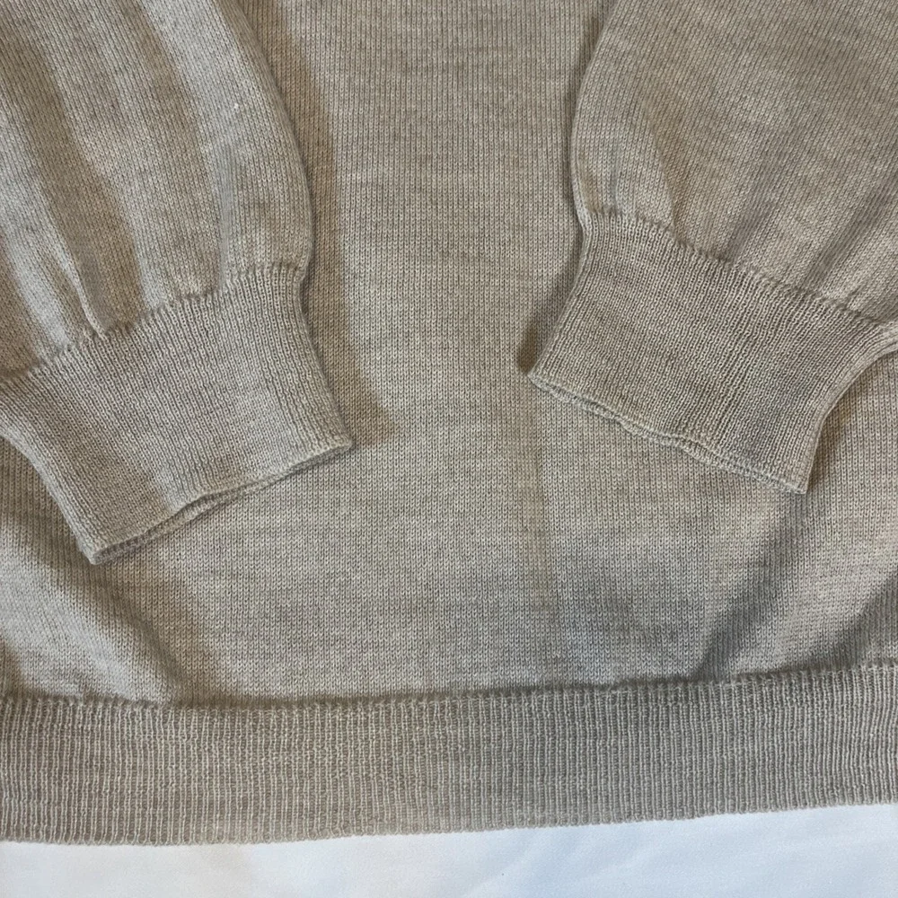 Brandini Italian Merino Wool Pullover Sweater Beige Vneck Quiet Luxury Preppy LG
